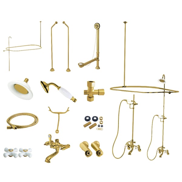 Clawfoot Tub Faucet Packages, Brushed Brass, Tub Wall Mount